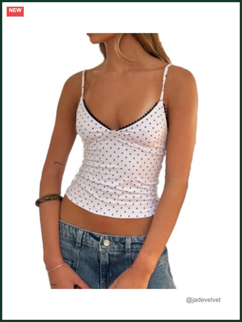 Women's Polka Dot V Neck Camisole Tank Top Sleeveless Backless Ruffle Hem
